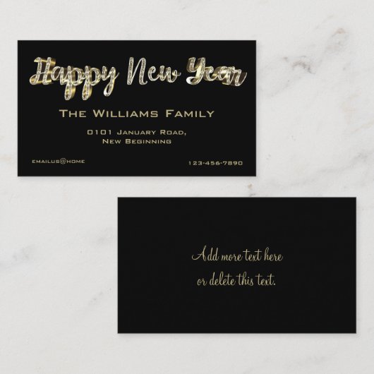 Happy New Year Elegant Chic Black en Gold Script Visitekaartje (Voorkant / Achterkant)