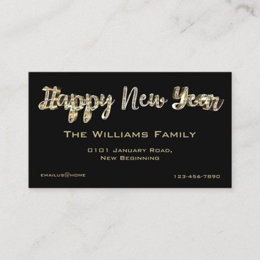 Happy New Year Elegant Chic Black en Gold Script Visitekaartje (Voorkant)
