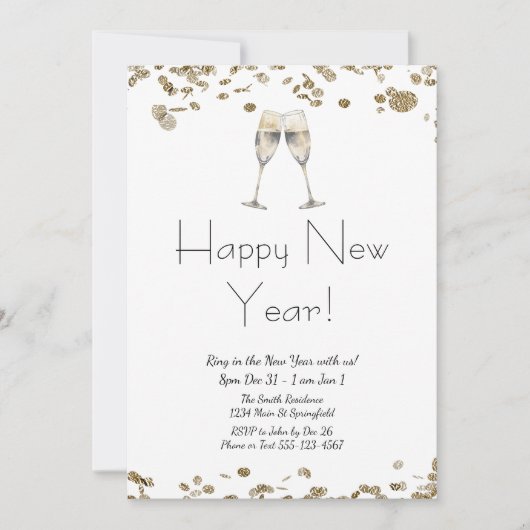 Happy New Year Elegant Gold Glitter and White  Kaart (Voorkant)