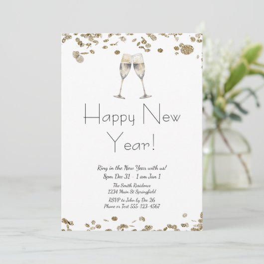 Happy New Year Elegant Gold Glitter and White  Kaart (Staand voorkant)