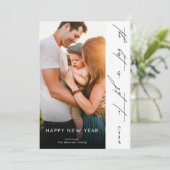 Happy New Year Elegant Handwritten Script Photo Feestdagenkaart (Staand voorkant)