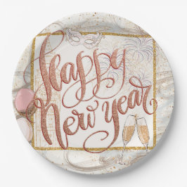 Happy New Year Elegant Roos Gold Script Papieren Bordje