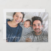Happy New Year Elegant Script Holiday-fotokaart Feestdagenkaart (Voorkant)
