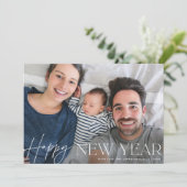 Happy New Year Elegant Script Holiday-fotokaart Feestdagenkaart (Staand voorkant)