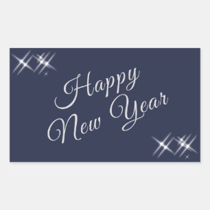 Happy New Year Elegant Sparkles Navy Blue Rechthoekige Sticker