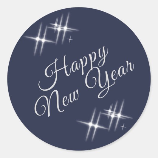Happy New Year Elegant Sparkles Navy Blue Ronde Sticker (Voorkant)