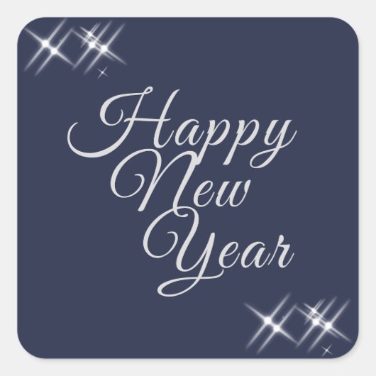 Happy New Year Elegant Sparkles Navy Blue Vierkante Sticker (Voorkant)