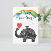 Happy New Year Elephant en Blue Bird Kaart (Staand voorkant)