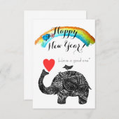 Happy New Year Elephant en Blue Bird Kaart (Voorkant / Achterkant)