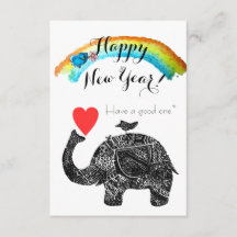 Happy New Year Elephant en Blue Bird