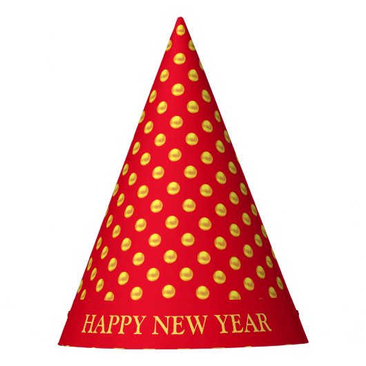 Happy New Year en Gold Polka Dots op Red Feesthoedjes (Voorkant)