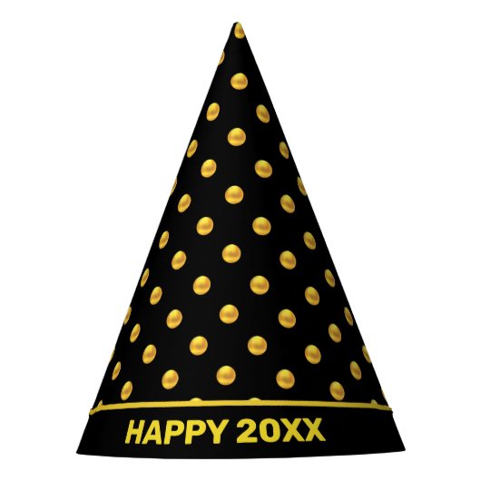 Happy New Year en Gold Polka Dots op zwart Feesthoedjes (Voorkant)