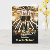 Happy New Year Eve Huwelijk Champagne en Vuurwerk Kaart (Gele Bloem)