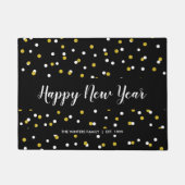 Happy New Year + familienaam, gouden zwarte confet Deurmat (Voorkant)