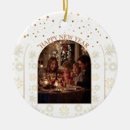 Happy New Year Family Photo Customizable Keramisch Ornament