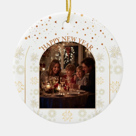 Happy New Year Family Photo Customizable Keramisch Ornament (Voorkant)