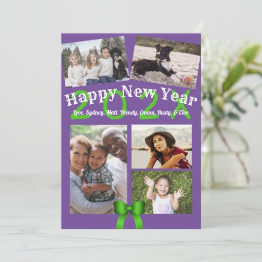Happy New Year Family Photo Flat Greeting Card Feestdagenkaart (Staand voorkant)