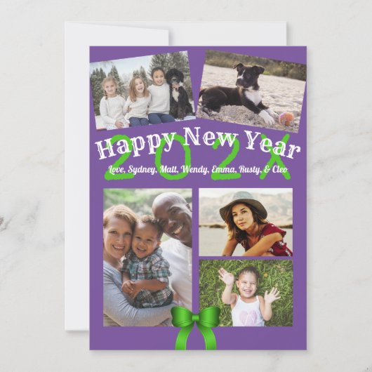 Happy New Year Family Photo Flat Greeting Card Feestdagenkaart (Voorkant)