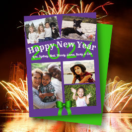 Happy New Year Family Photo Flat Greeting Card Feestdagenkaart