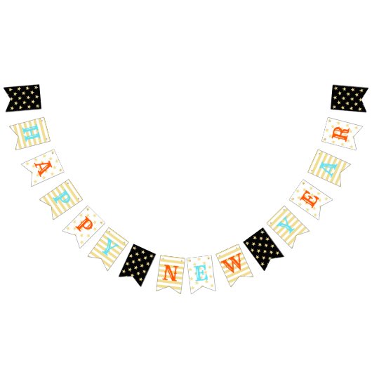 Happy New Year Faux Gold Stars Stripes Custom Fun Vlaggetjes (Alle)