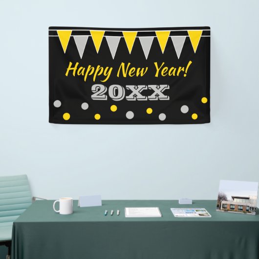 Happy New Year-feestbanner met bundelvlaggen Spandoek (Beurs)
