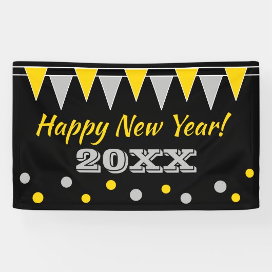 Happy New Year-feestbanner met bundelvlaggen Spandoek (Horizontaal)