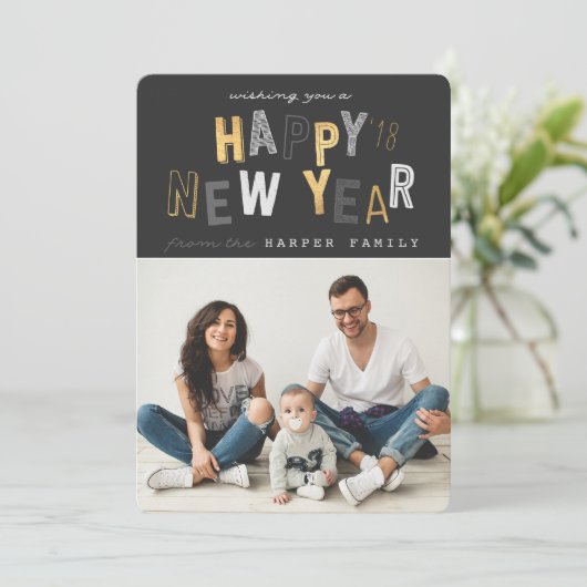 HAPPY NEW YEAR FEESTDAGENKAART (Staand voorkant)