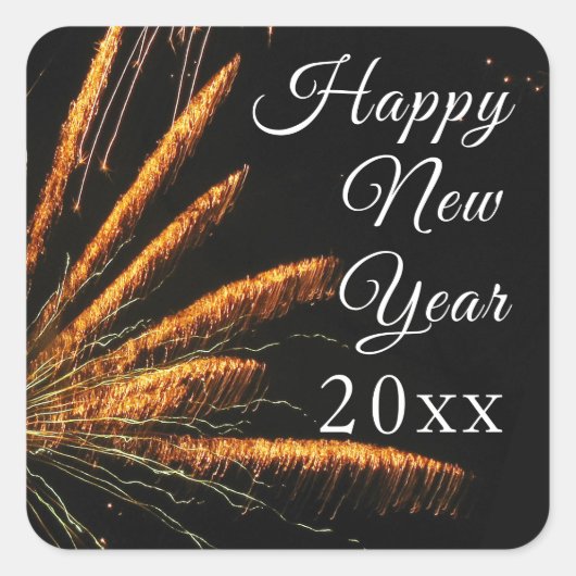 Happy New Year Festive Fireworks Vierkante Sticker (Voorkant)