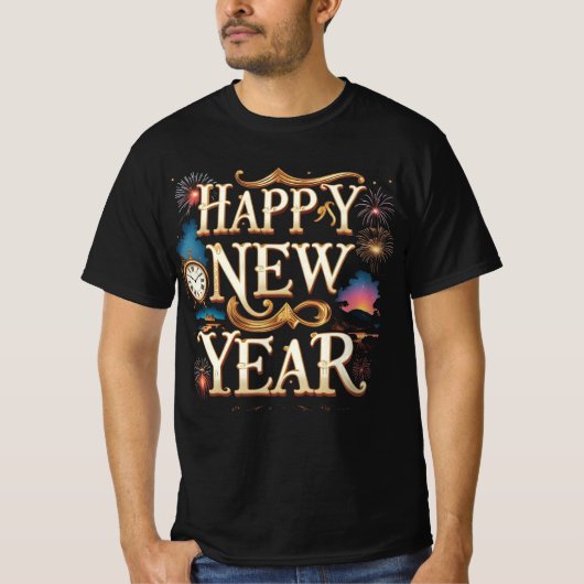 Happy New Year Festive Graphic T-shirt (Voorkant)