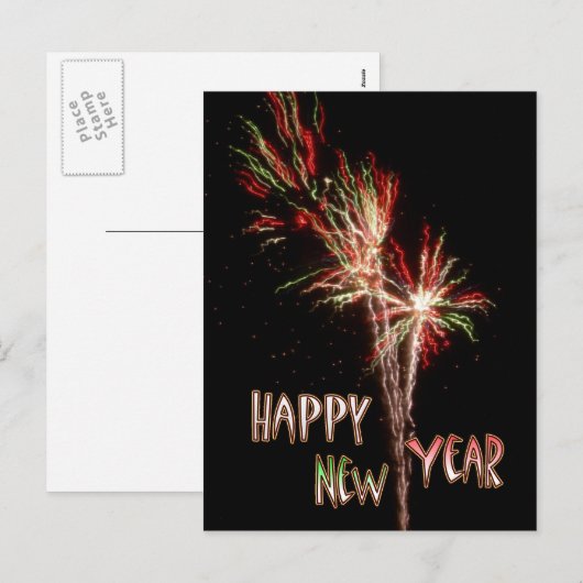Happy New Year Firework Flares Briefkaart (Voorkant / Achterkant)