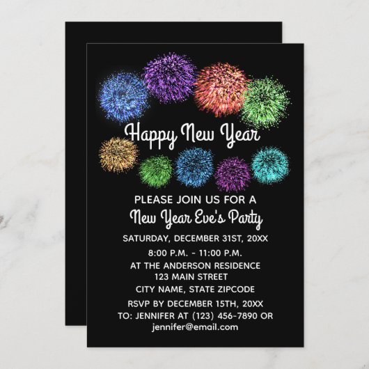 Happy New Year Fireworks #1-2-uitnodigingskaart Save The Date (Voorkant / Achterkant)