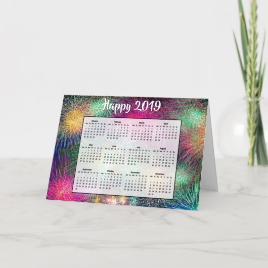 Happy New Year Fireworks 2019 Kalender Kaart (Voorkant)