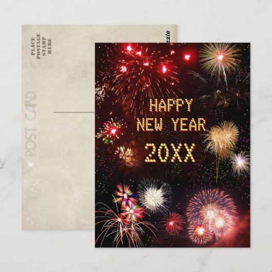 Happy New Year Fireworks (aanpasbaar) Briefkaart (Voorkant / Achterkant)