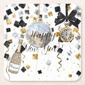 Happy New Year Fireworks Ball Black Gold Confetti Kartonnen Onderzetters (Voorkant)