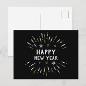 Happy New Year Fireworks Black White Gold Stars Briefkaart (Voorkant / Achterkant)