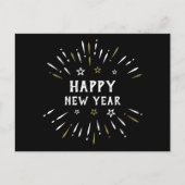 Happy New Year Fireworks Black White Gold Stars Briefkaart (Voorkant)