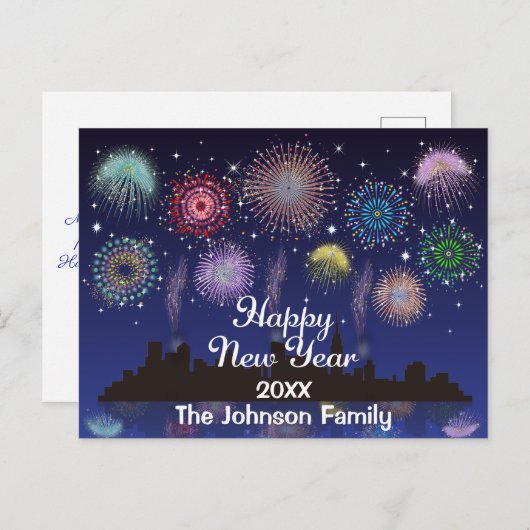 Happy New Year Fireworks Briefkaart (Voorkant / Achterkant)