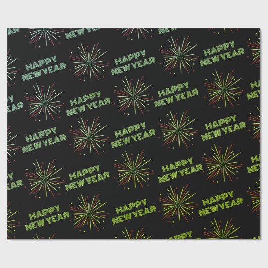 Happy New Year Fireworks Cadeaupapier (Vlak)