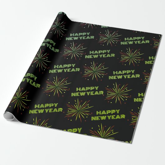Happy New Year Fireworks Cadeaupapier (Uitgerold)