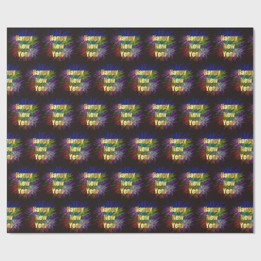Happy New Year Fireworks Cadeaupapier (Vlak)