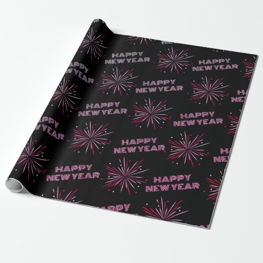 Happy New Year Fireworks Cadeaupapier (Uitgerold)