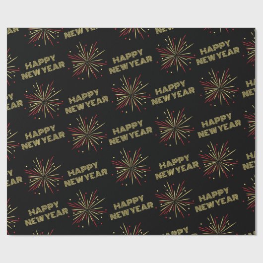 Happy New Year Fireworks Cadeaupapier (Vlak)