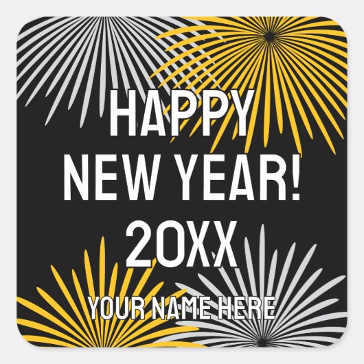 Happy New Year fireworks display custom Vierkante Sticker (Voorkant)