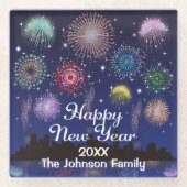 Happy New Year Fireworks Glazen Onderzetter (Voorkant)