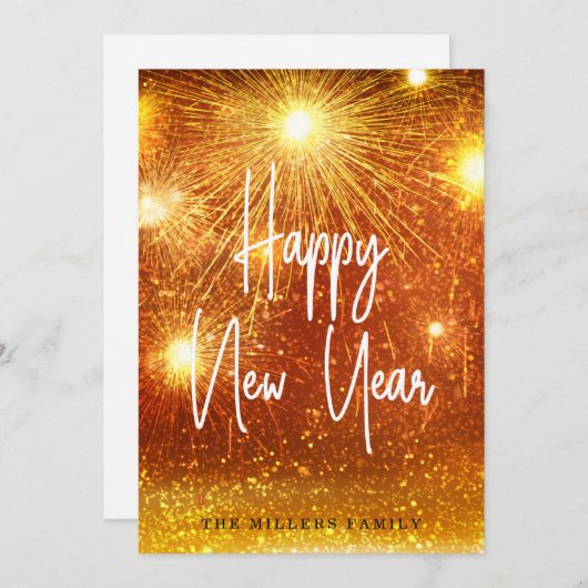 Happy New Year Fireworks Holiday Card Feestdagenkaart (Voorkant / Achterkant)