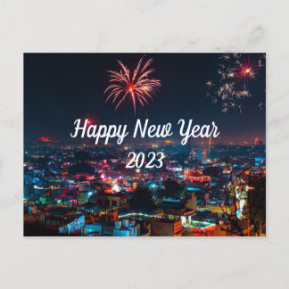Happy New Year Fireworks in het City-Briefkaart Briefkaart