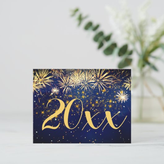 Happy New Year Fireworks kerst 2 Side Design Feestdagenkaart (Staand voorkant)