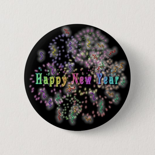 Happy New Year Fireworks N Streamers-Button Ronde Button 5,7 Cm (Voorkant)