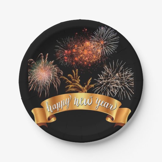 Happy New Year Fireworks Papieren Bordje (Voorkant)