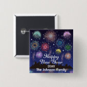 Happy New Year Fireworks Vierkante Button 5,1 Cm (Voorkant /achterkant)